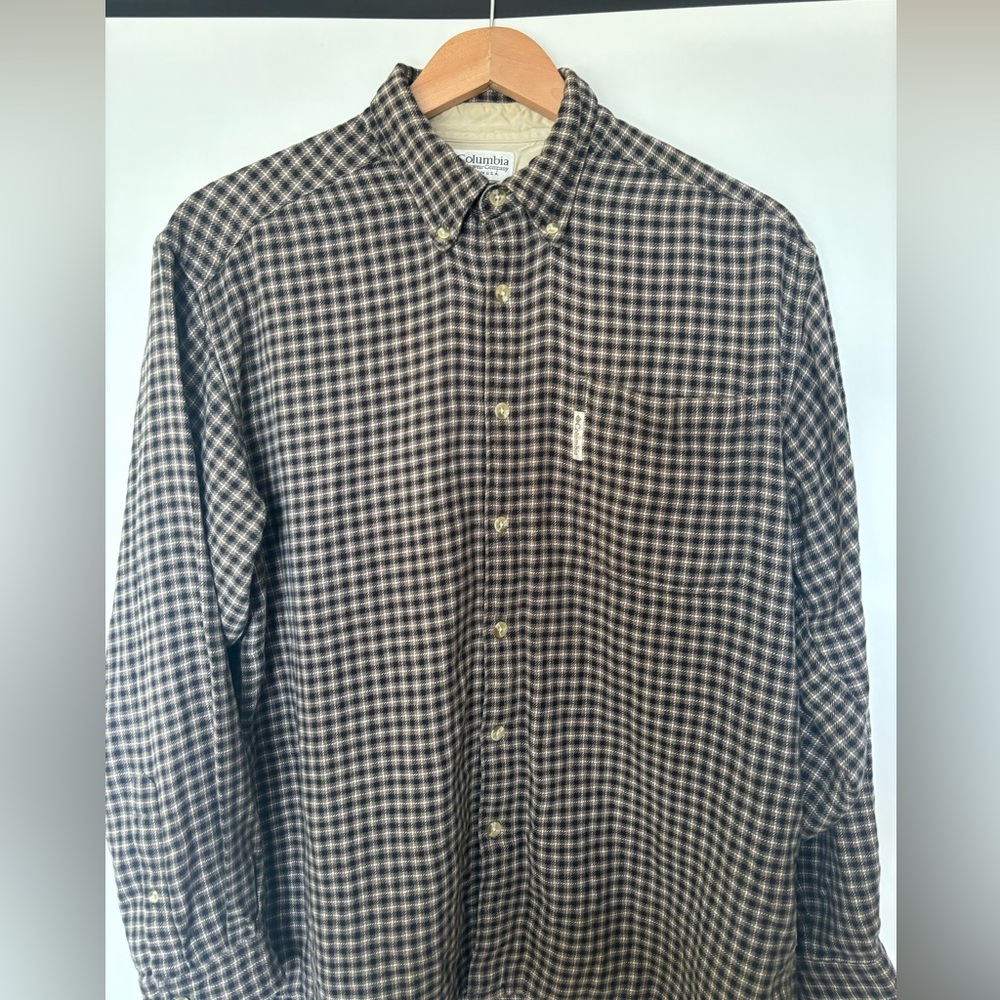 Columbia Men’s Brown and Cream Plaid Button-Down Shirt #39